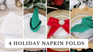 4 Holiday Napkin Folding Ideas Easy Christmas DIY [upl. by Saihttam492]