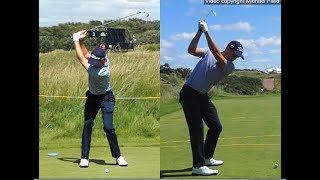 Justin Thomas golf swing  Long Iron faceon amp downtheline July 2017 [upl. by Einnek900]