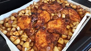 Oven Baked Pork Chops with Potatoes  This ONE PAN recipe tastes delicious [upl. by Heidy]